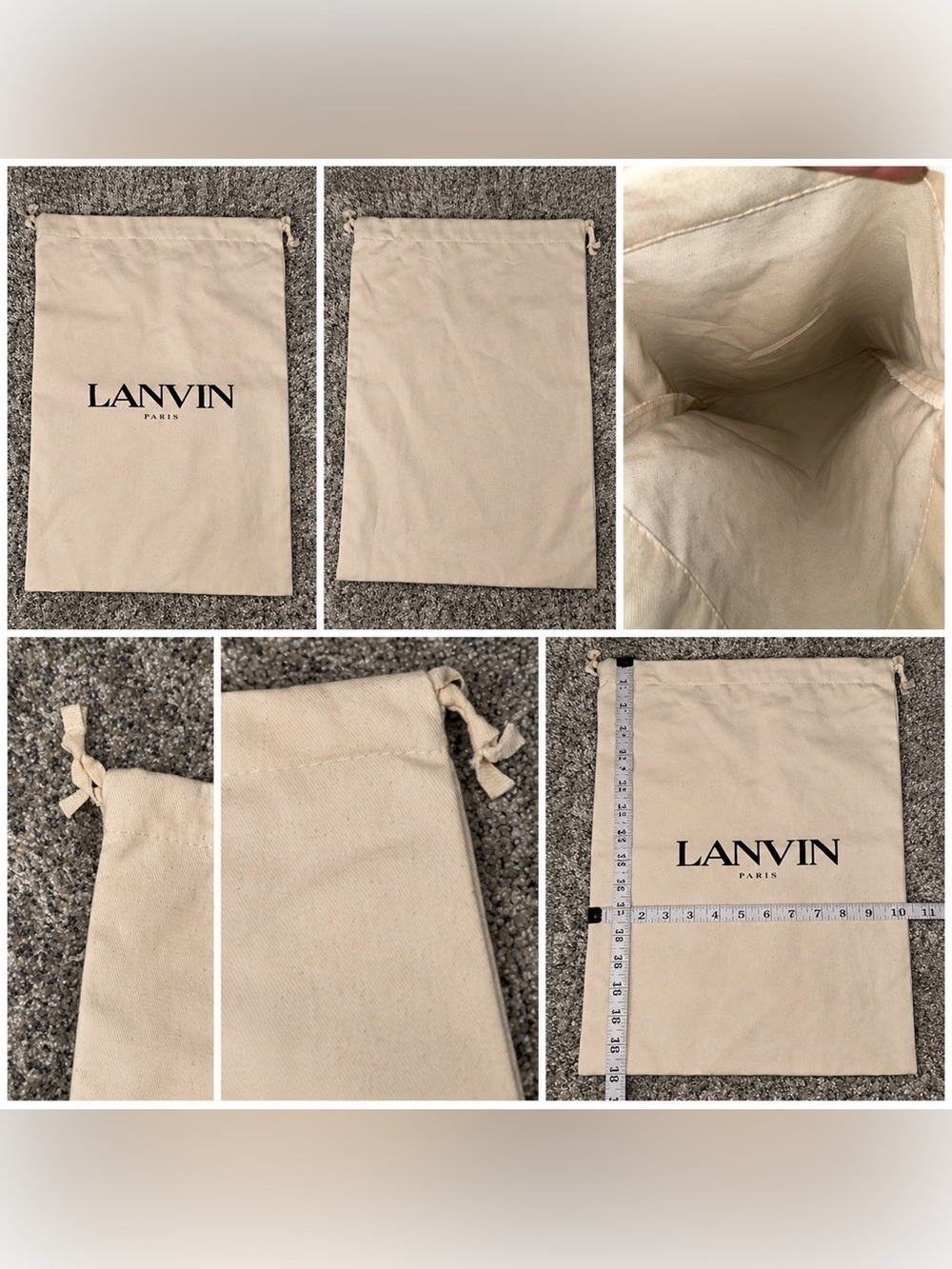 Lanvin Paris Large Beige Drawstring Dust Bag Storage Pouch Authentic